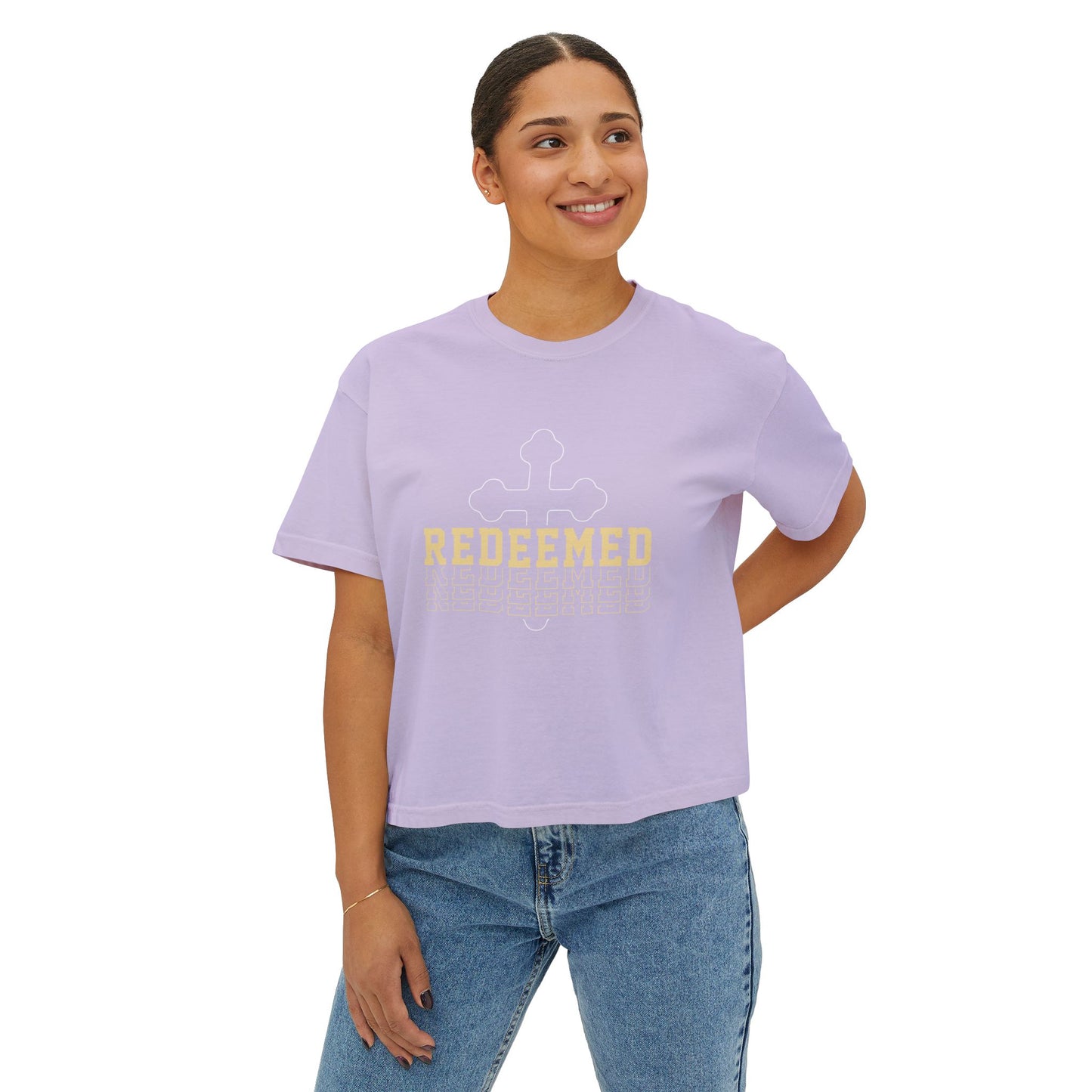 Redeemed Women's Boxy Tee - Faith-Inspired Casual Wear