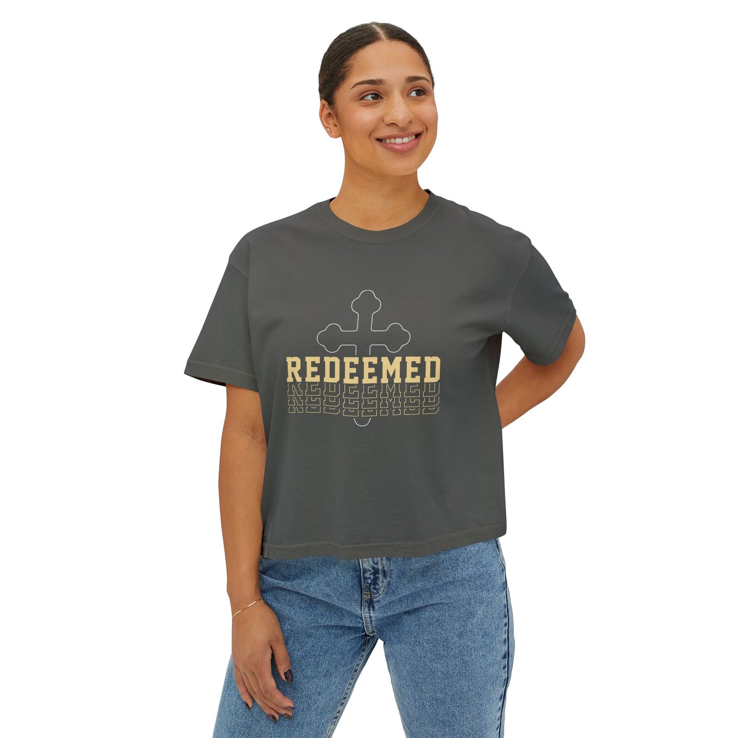 Redeemed Women's Boxy Tee - Faith-Inspired Casual Wear