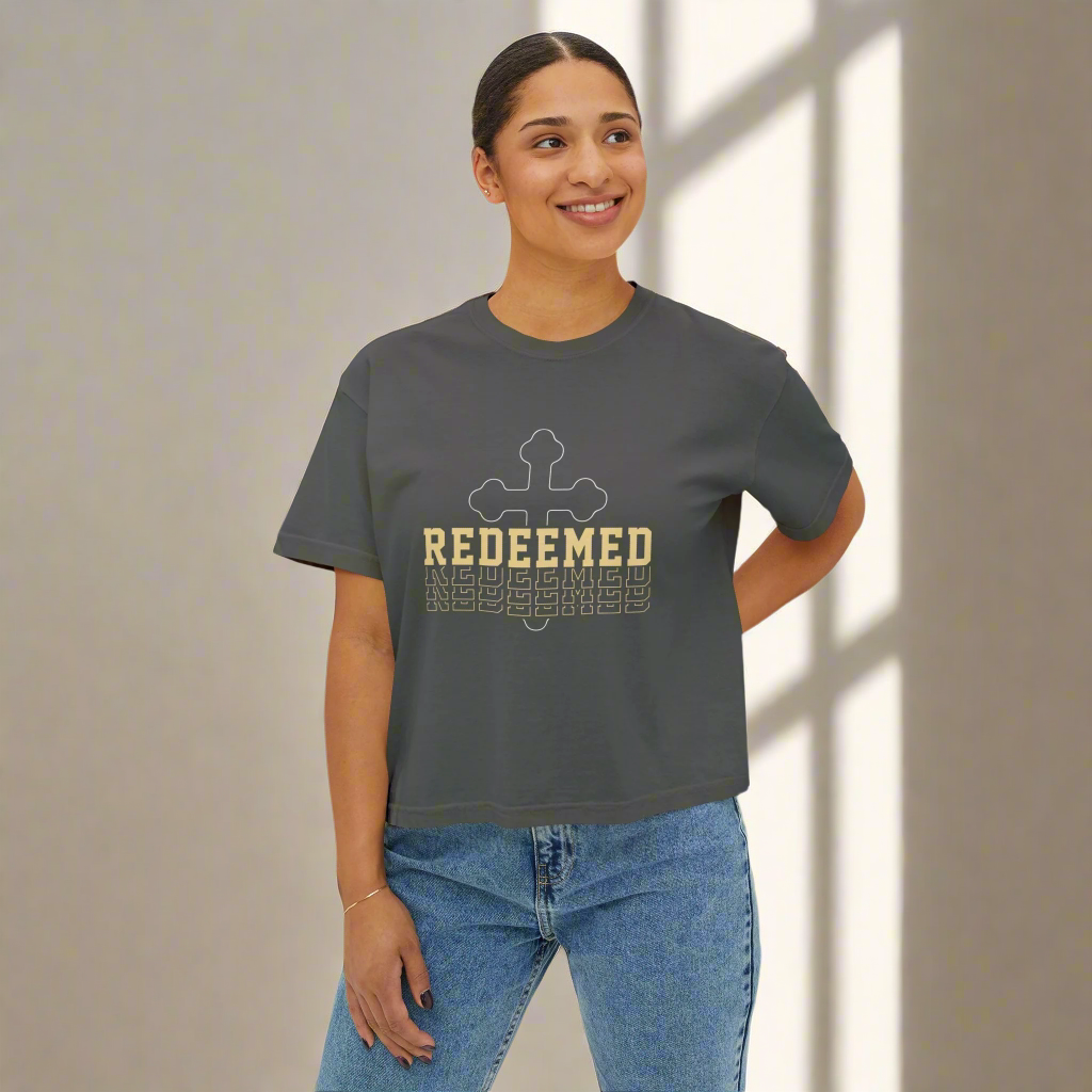 Redeemed Women's Boxy Tee - Faith-Inspired Casual Wear